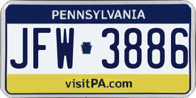 PA license plate JFW3886