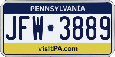 PA license plate JFW3889