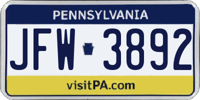 PA license plate JFW3892