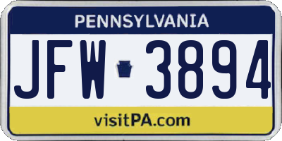 PA license plate JFW3894