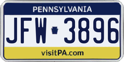 PA license plate JFW3896