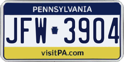 PA license plate JFW3904