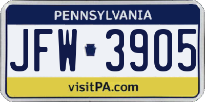 PA license plate JFW3905