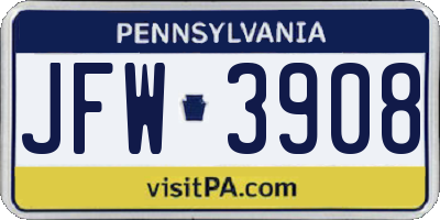 PA license plate JFW3908