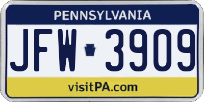 PA license plate JFW3909