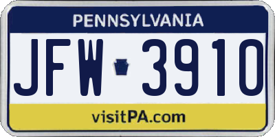 PA license plate JFW3910