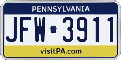 PA license plate JFW3911