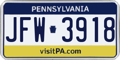 PA license plate JFW3918