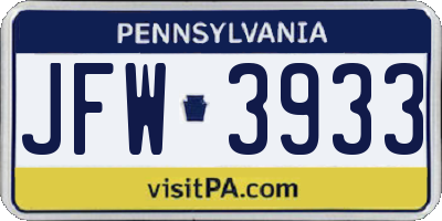 PA license plate JFW3933