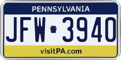 PA license plate JFW3940