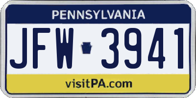 PA license plate JFW3941
