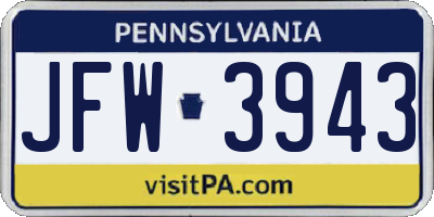 PA license plate JFW3943