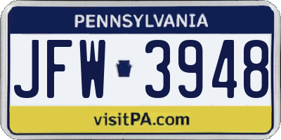 PA license plate JFW3948