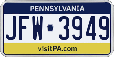 PA license plate JFW3949