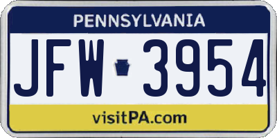 PA license plate JFW3954