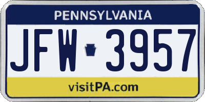 PA license plate JFW3957