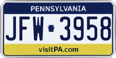 PA license plate JFW3958