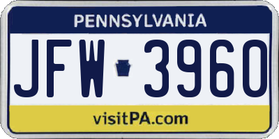 PA license plate JFW3960