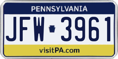 PA license plate JFW3961