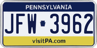 PA license plate JFW3962