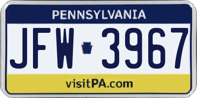PA license plate JFW3967