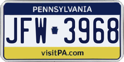 PA license plate JFW3968