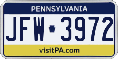 PA license plate JFW3972