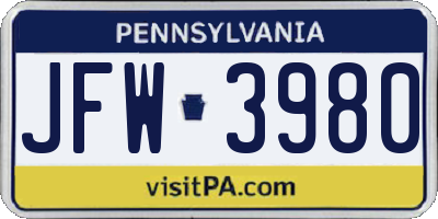 PA license plate JFW3980