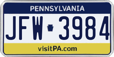PA license plate JFW3984