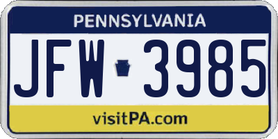 PA license plate JFW3985