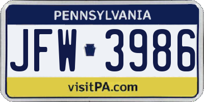 PA license plate JFW3986