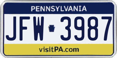 PA license plate JFW3987