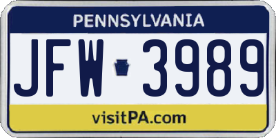 PA license plate JFW3989