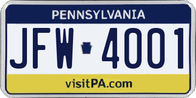 PA license plate JFW4001