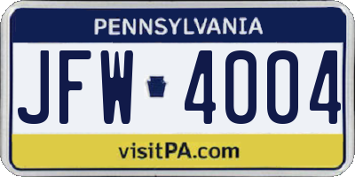 PA license plate JFW4004