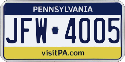 PA license plate JFW4005