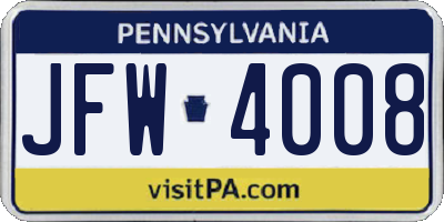 PA license plate JFW4008