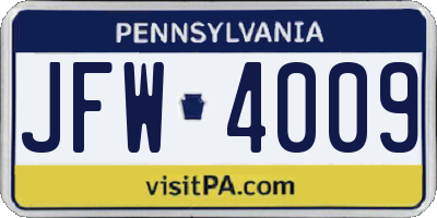 PA license plate JFW4009