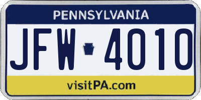 PA license plate JFW4010