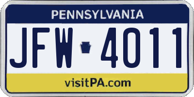PA license plate JFW4011