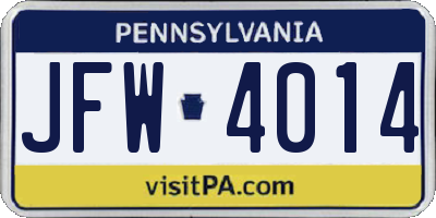 PA license plate JFW4014