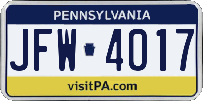 PA license plate JFW4017