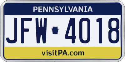 PA license plate JFW4018
