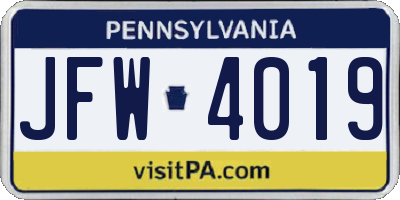PA license plate JFW4019