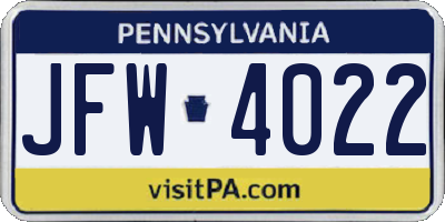 PA license plate JFW4022