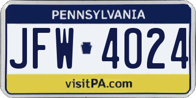 PA license plate JFW4024