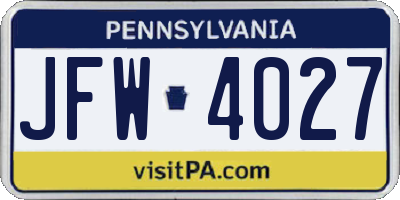 PA license plate JFW4027