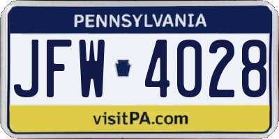 PA license plate JFW4028