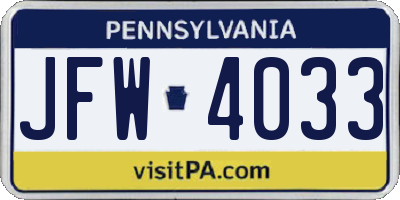 PA license plate JFW4033