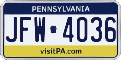 PA license plate JFW4036
